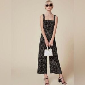 Reformation Ditzy Micro Floral Black Wide Leg Sleeveless Jumpsuit Size XS